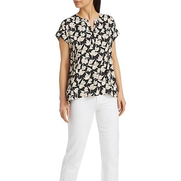 Joie Solace Top Blouse Black / tan Floral V-Neck Short Sleeve Size Small - Picture 1 of 9